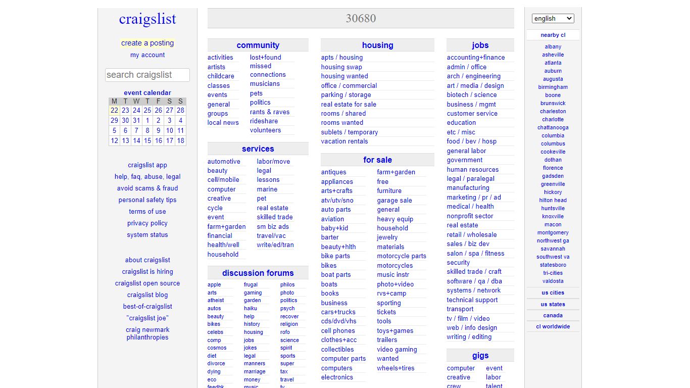 craigslist: 30680 jobs, apartments, for sale, services, community, and ...