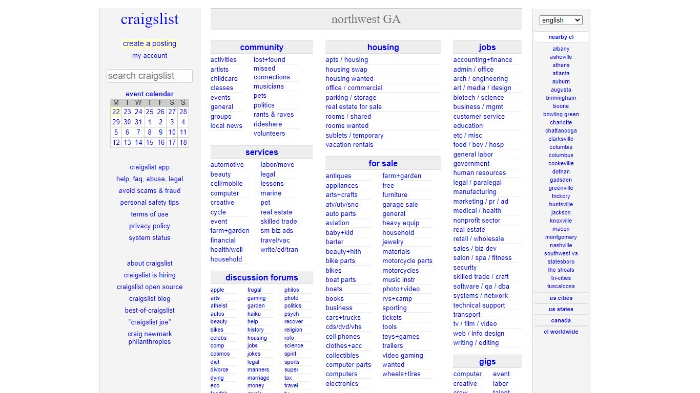 craigslist: northwest GA jobs, apartments, for sale, services ...