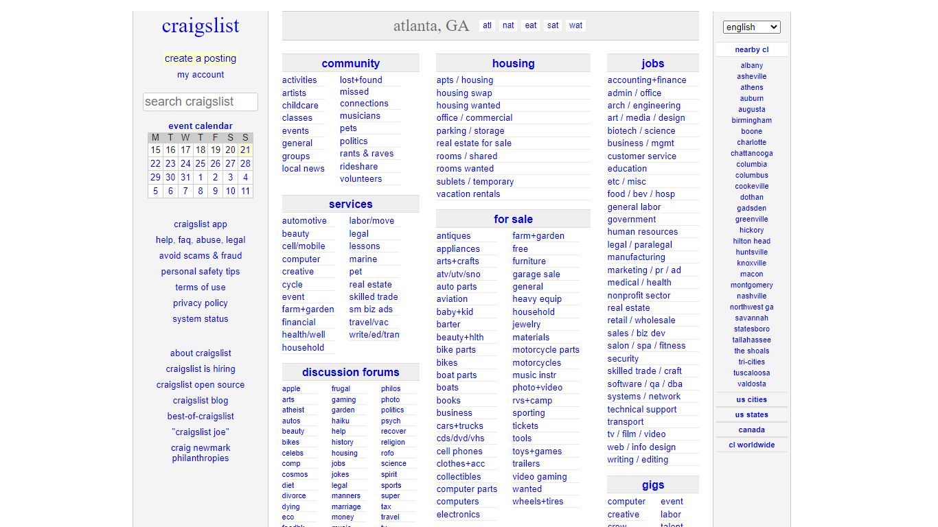 craigslist - Atlanta, GA Jobs, Apartments, For Sale, Services ...